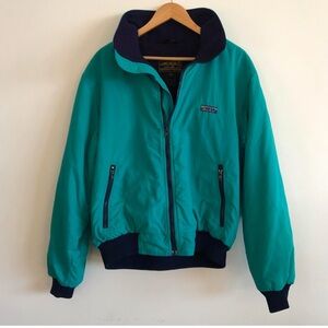 90s Eddie Bauer Mens
Large Distressed Fleece..Teal and Navy Jacket